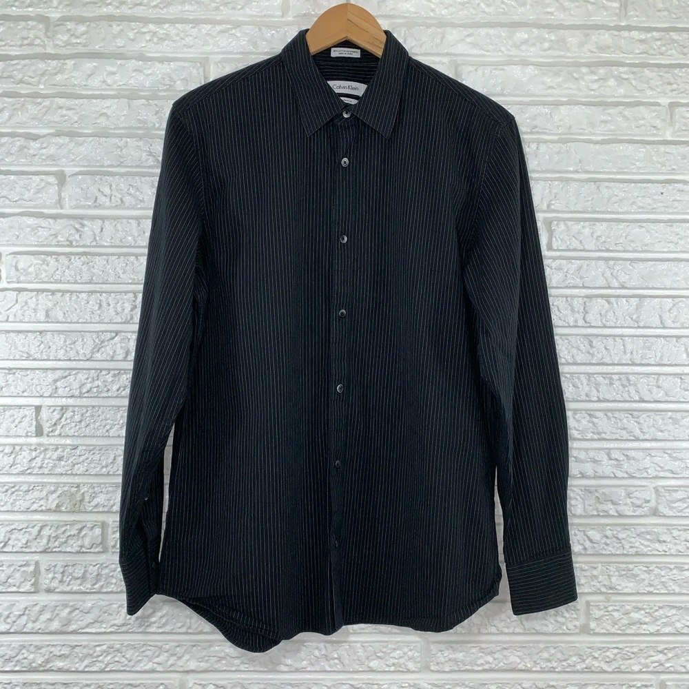 Calvin Klein Modern Fit Pinstriped Dress Shirt